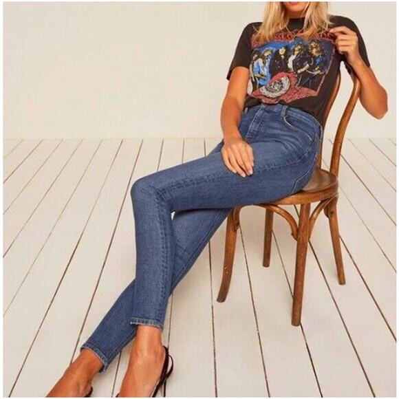 Reformation High & Skinny Denim Stretch Super Soft Jeans Medium Rhine Blue 27 - Picture 1 of 13